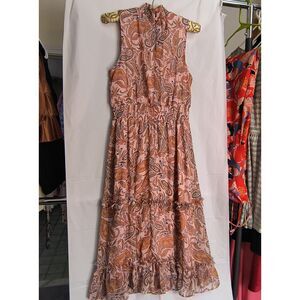 1.STATE NWOT Peach Multi Paisley Sleeveless Collared Midi Dress, Size M